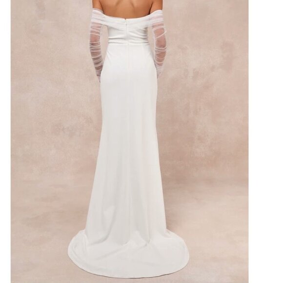 Lulus Beautifully Beloved White Mesh Off-the-Shoulder Maxi Dress Small New - Picture 2 of 5